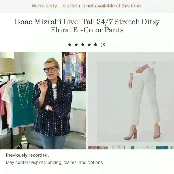 Isaac Mizrahi Live! Tall 24/7 Stretch Ditsy Floral Pants Ivory 14 TALL A392880 - Picture 2 of 10